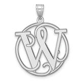 Sterling Silver Monogram Pendant with Interlocking Script Letters P W in Circular Frame