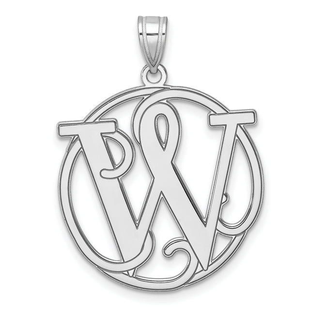 Sterling Silver Monogram Pendant with Interlocking Script Letters P W in Circular Frame
