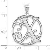 Sterling Silver Letter X Pendant, Ornate Script Initial Charm Circle Design