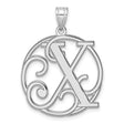 Sterling Silver Letter X Pendant, Ornate Script Initial Charm Circle Design