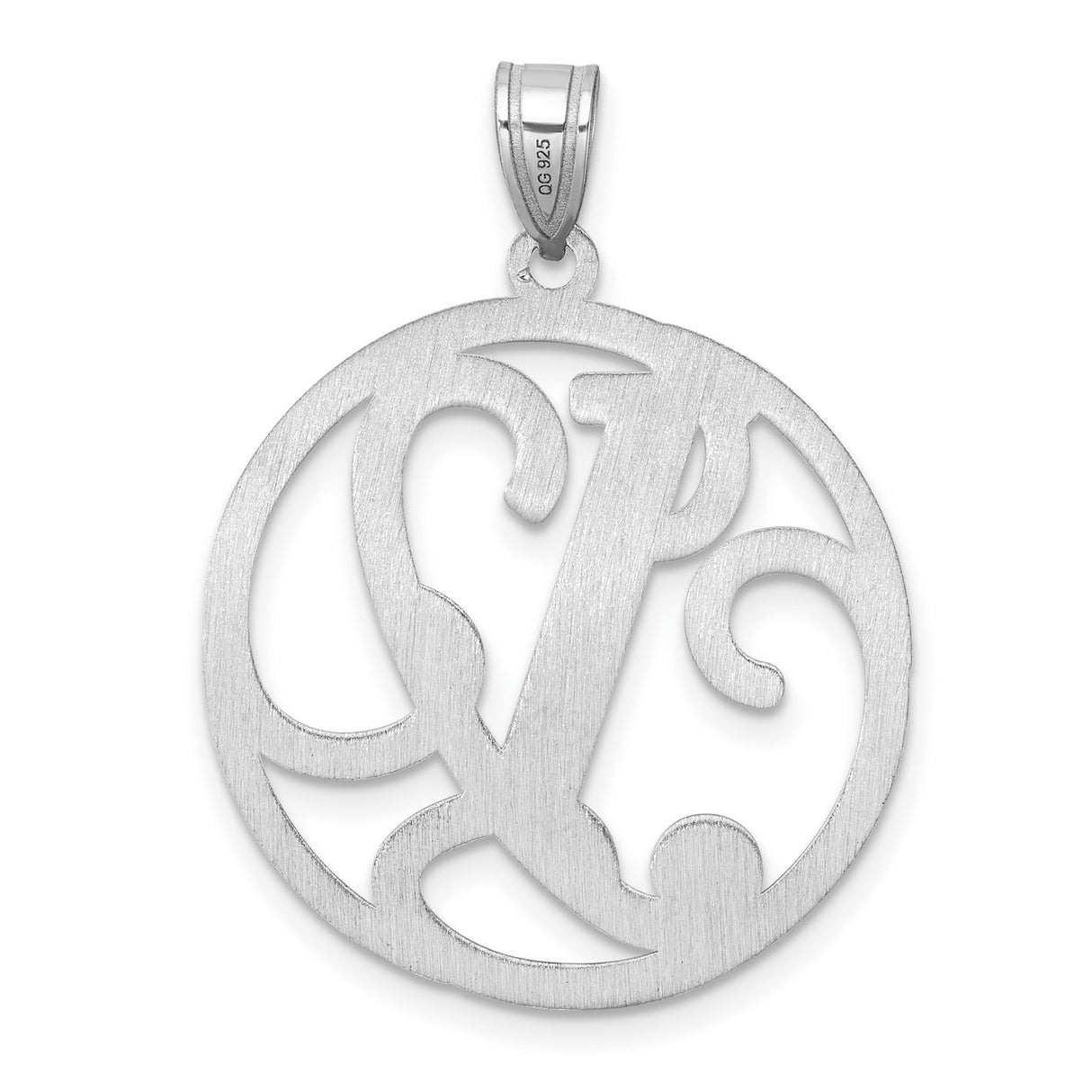 Sterling Silver Initial V Pendant, Ornate Script Letter Monogram Charm for Women