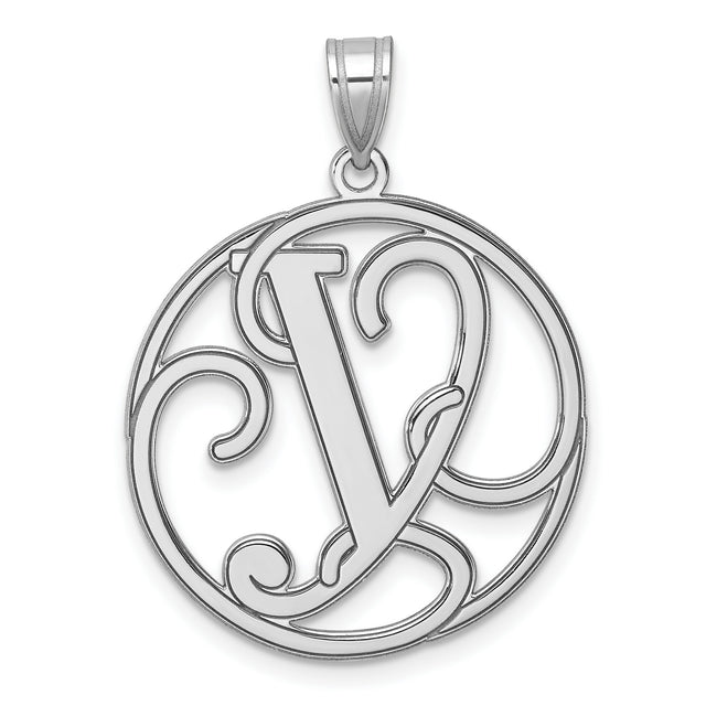 Sterling Silver Initial V Pendant, Ornate Script Letter Monogram Charm for Women