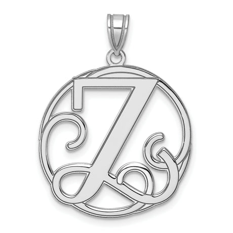 Sterling Silver Initial Pendant with Script Letter Z in Round Frame