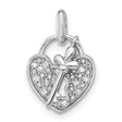 Sterling Silver Heart Key Pendant with Lock Design and Cubic Zirconia