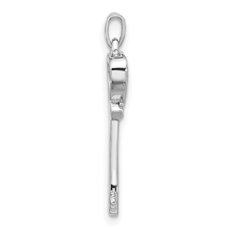 Sterling Silver Key Pendant with Cubic Zirconia, Celtic Knot Heart Design, Romantic Symbolic Jewelry