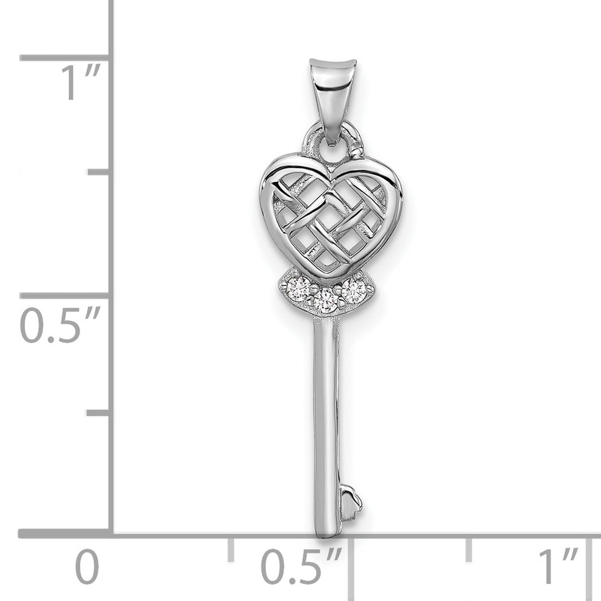 Sterling Silver Key Pendant with Cubic Zirconia, Celtic Knot Heart Design, Romantic Symbolic Jewelry