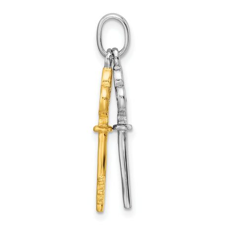 Sterling Silver Key Pendant with Gold Accent Featuring Two Vintage-Style Keys for Women
