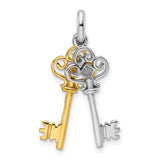 Sterling Silver Key Pendant with Gold Accent Featuring Two Vintage-Style Keys for Women