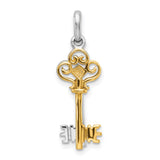 Sterling Silver Key Pendant with Gold Accent Featuring Two Vintage-Style Keys for Women