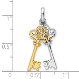 Sterling Silver Key Pendant with Gold Accent Featuring Two Vintage-Style Keys for Women
