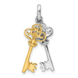 Sterling Silver Key Pendant with Gold Accent Featuring Two Vintage-Style Keys for Women