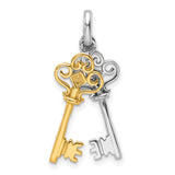 Sterling Silver Key Pendant with Gold Accent Featuring Two Vintage-Style Keys for Women