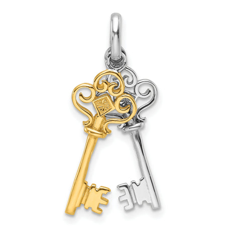 Sterling Silver Key Pendant with Gold Accent Featuring Two Vintage-Style Keys for Women