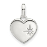 Sterling Silver Heart Pendant with Cubic Zirconia, Starburst Design, Romantic Jewelry for Women
