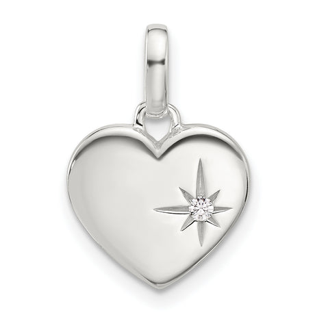 Sterling Silver Heart Pendant with Cubic Zirconia, Starburst Design, Romantic Jewelry for Women