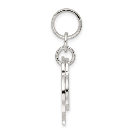 Sterling Silver Double Open Heart Pendant Charm with Polished Finish, Symbolizing Love and Connection