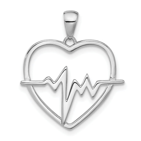 Sterling Silver Heart Pendant with EKG Line Design, Romantic Heartbeat Charm for Women or Unisex Wear