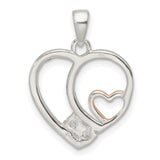 Sterling Silver Heart Pendant with Cubic Zirconia, Rose Gold Interlocking Hearts Design