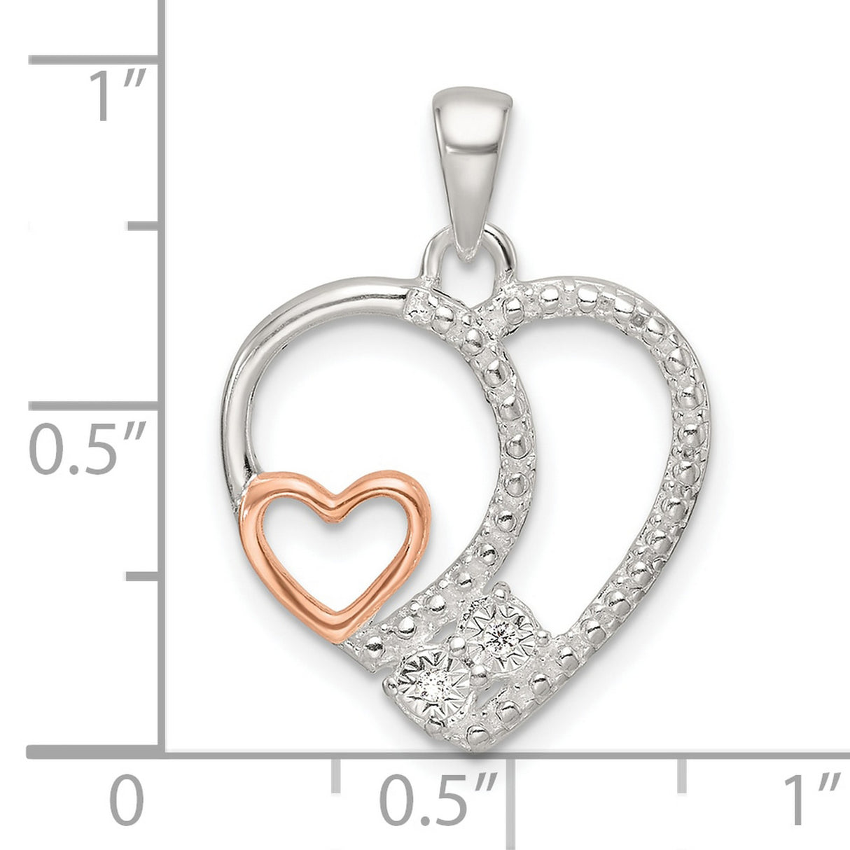 Sterling Silver Heart Pendant with Cubic Zirconia, Rose Gold Interlocking Hearts Design