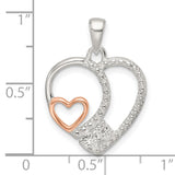 Sterling Silver Heart Pendant with Cubic Zirconia, Rose Gold Interlocking Hearts Design
