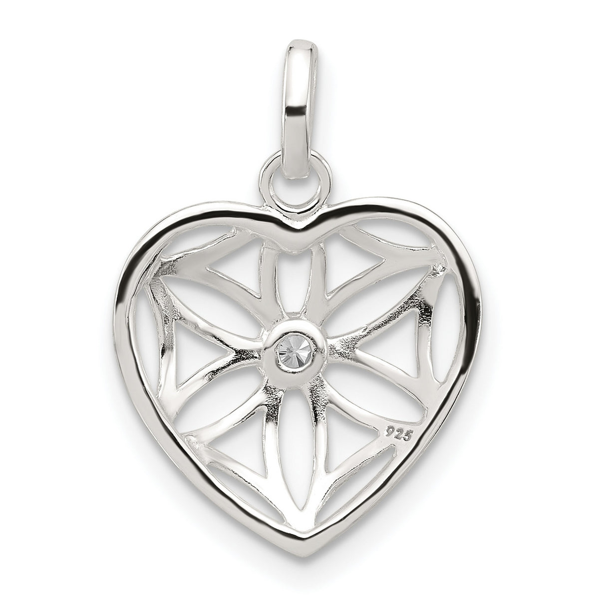 Sterling Silver Heart Pendant with Cubic Zirconia, Openwork Floral Design, Romantic Jewelry for Women
