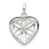 Sterling Silver Heart Pendant with Cubic Zirconia, Openwork Floral Design, Romantic Jewelry for Women