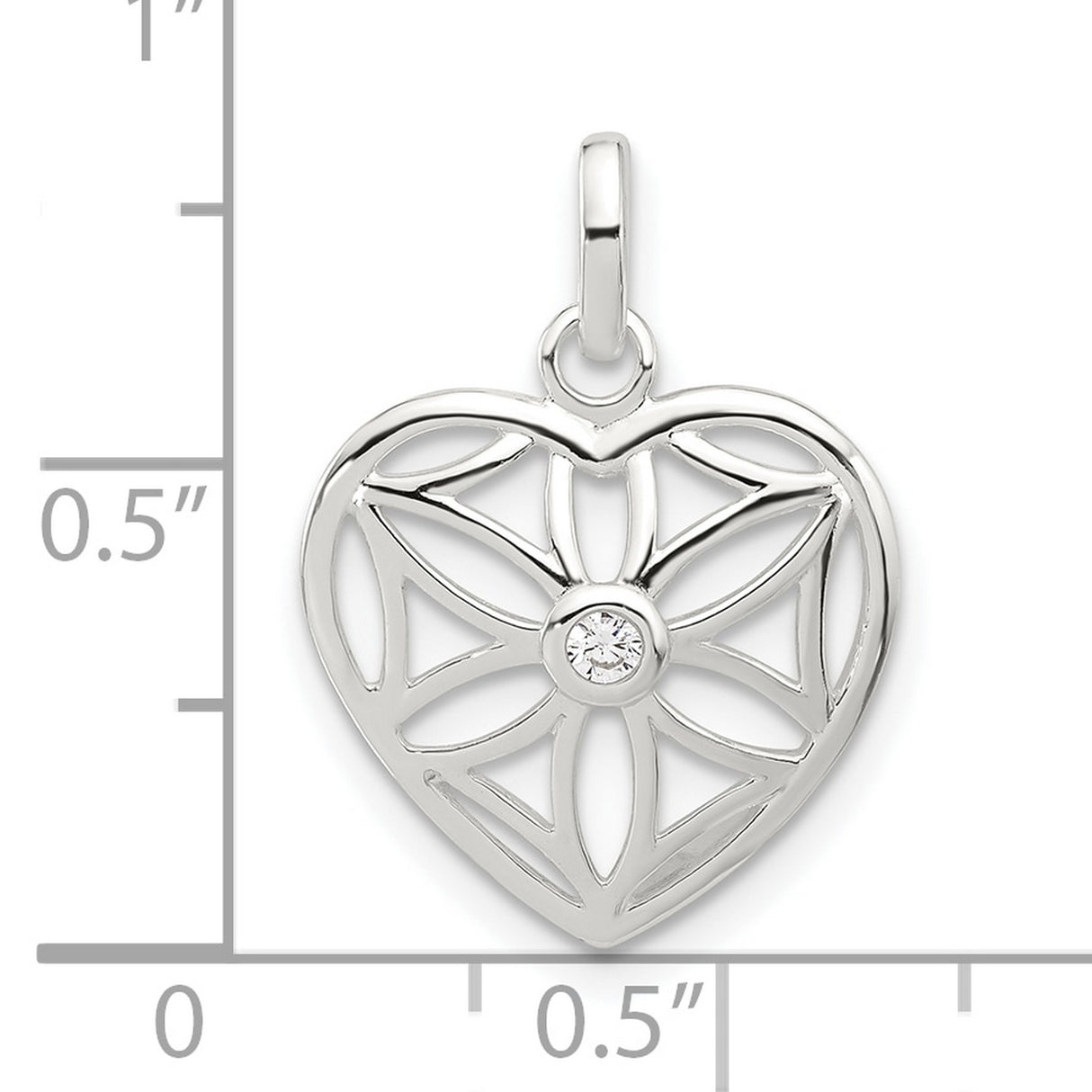 Sterling Silver Heart Pendant with Cubic Zirconia, Openwork Floral Design, Romantic Jewelry for Women