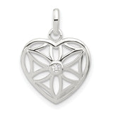 Sterling Silver Heart Pendant with Cubic Zirconia, Openwork Floral Design, Romantic Jewelry for Women
