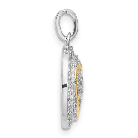 Gold Plated CZ Heart Circle Charm Pendant in Real 925 Sterling SIlver