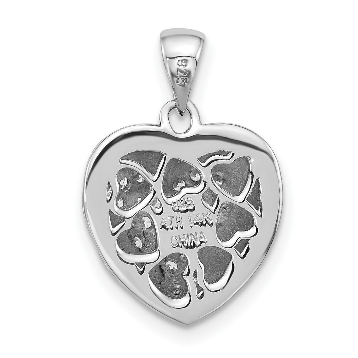 Sterling Silver Heart Pendant with Cubic Zirconia, Two-Tone Scrollwork Design, Gold Accent