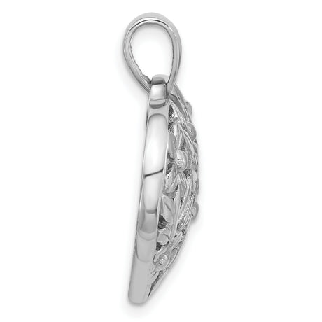 Sterling Silver Heart Pendant with Openwork Floral Vine and Flower Design for Women
