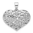 Sterling Silver Heart Pendant with Openwork Floral Vine and Flower Design for Women