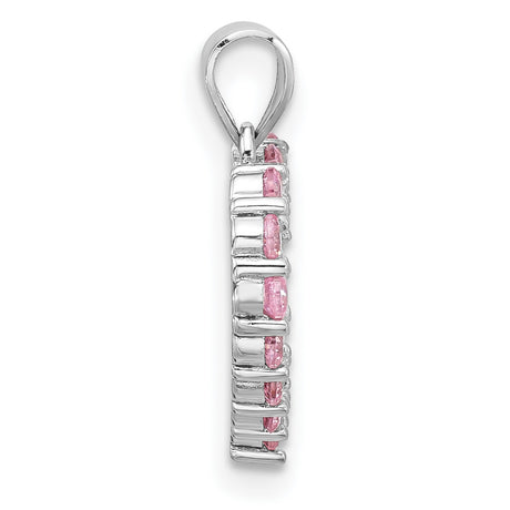 Sterling Silver Heart Pendant with Pink Cubic Zirconia, Open Heart Design for Women