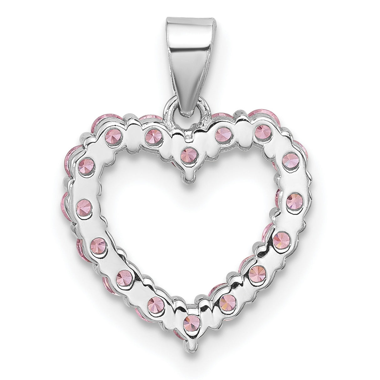Sterling Silver Heart Pendant with Pink Cubic Zirconia, Open Heart Design for Women