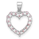 Sterling Silver Heart Pendant with Pink Cubic Zirconia, Open Heart Design for Women