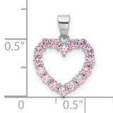 Sterling Silver Heart Pendant with Pink Cubic Zirconia, Open Heart Design for Women