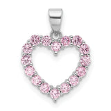 Sterling Silver Heart Pendant with Pink Cubic Zirconia, Open Heart Design for Women