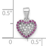Sterling Silver Heart Pendant with Cubic Zirconia Cluster and Pink Accent Stones