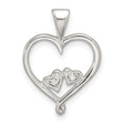 Sterling Silver Heart Pendant with Double Open Heart Design and Cubic Zirconia Accents
