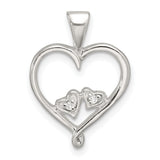 Sterling Silver Heart Pendant with Double Open Heart Design and Cubic Zirconia Accents