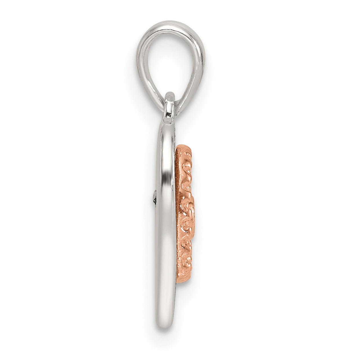 Sterling Silver Heart Pendant with Rose Gold Accent and Cubic Zirconia, Textured Romantic Design