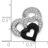 Sterling Silver Heart Pendant with Cubic Zirconia and Black Enamel Interlocking Design