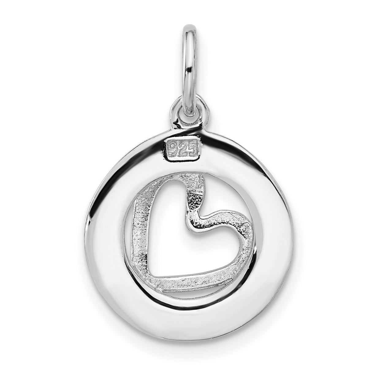 Sterling Silver Heart Pendant with Hammered Circle Frame, Open Heart Design