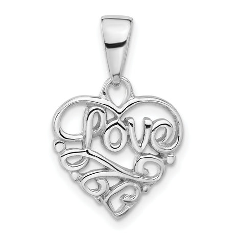 Sterling Silver Heart Pendant with Script Love Inscription, Romantic and Sentimental Design
