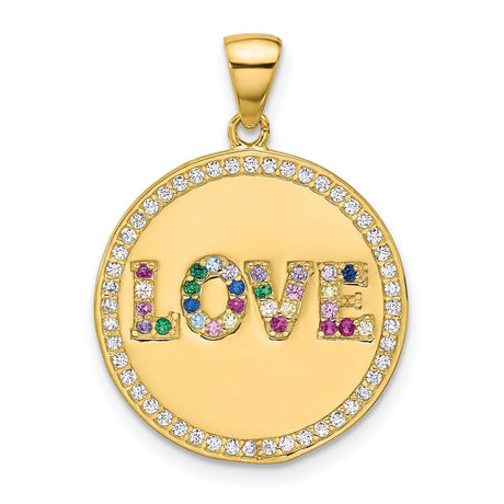 Sterling Silver Pendant with Cubic Zirconia, Multicolor LOVE Design, Romantic Charm for Women