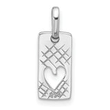 Sterling Silver Rectangle Tag Pendant with Cutout Heart Design, Modern Minimalist Style