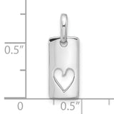 Sterling Silver Rectangle Tag Pendant with Cutout Heart Design, Modern Minimalist Style