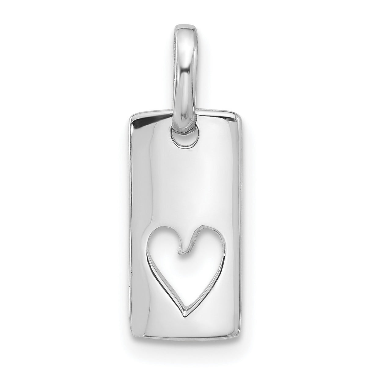 Sterling Silver Rectangle Tag Pendant with Cutout Heart Design, Modern Minimalist Style