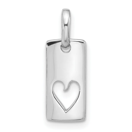 Sterling Silver Rectangle Tag Pendant with Cutout Heart Design, Modern Minimalist Style