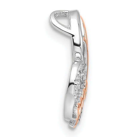 CZ Mom Heart Chain Slide Charm Pendant in Real 925 Sterling SIlver